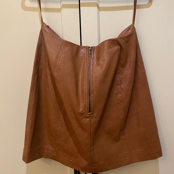 She + Skye Faux Leather Mini Skirt in Caramel Coffee Brown, Size L - Picture 2 of 5